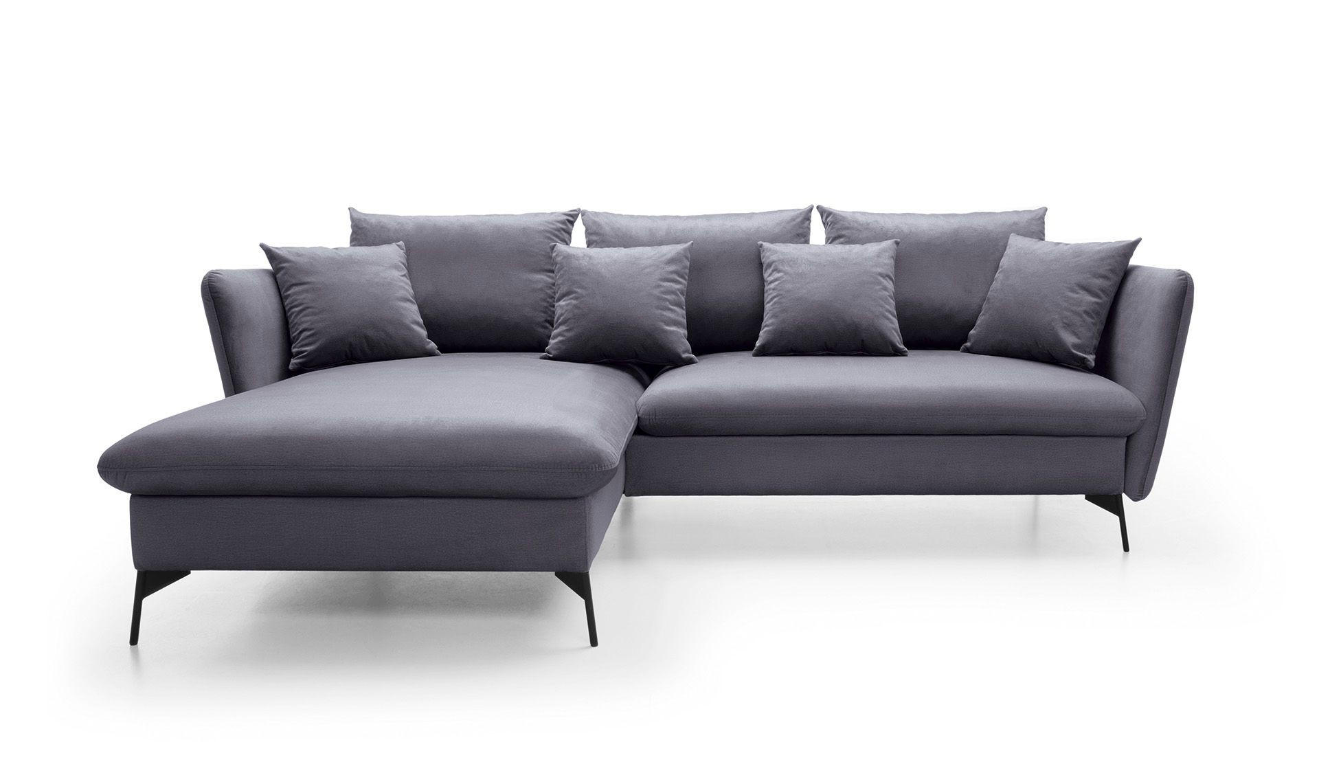 ECKSOFA FERRO Grau Velours-Stoff mit Schlaffunktion - Grau, Holz (258/167cm) - MASSENO
