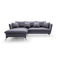 ECKSOFA FERRO Grau Velours-Stoff mit Schlaffunktion - Grau, Holz (258/167cm) - MASSENO