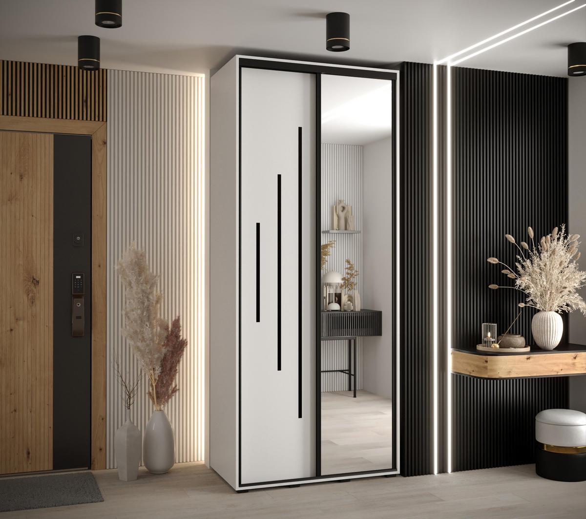 SCHWEBETÜRENSCHRANK 235,2/110/45 2-türig - Schwarz/Weiß, Holz/Metall (110/235/45cm) - Abiks Möbel