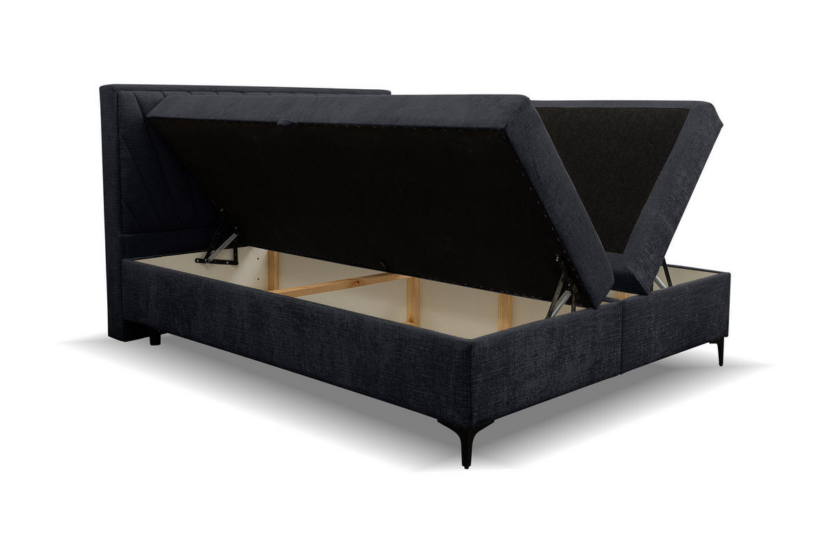 BOXBETT Cimone mit 2 Bettkästen, Maße: 140x200 cm, Farbe: Schwarz , Velourstoff, mit Bonell-Matratze inkl. Topper - Schwarz, Holz/Kunststoff (140/200cm) - VENASI MÖBEL