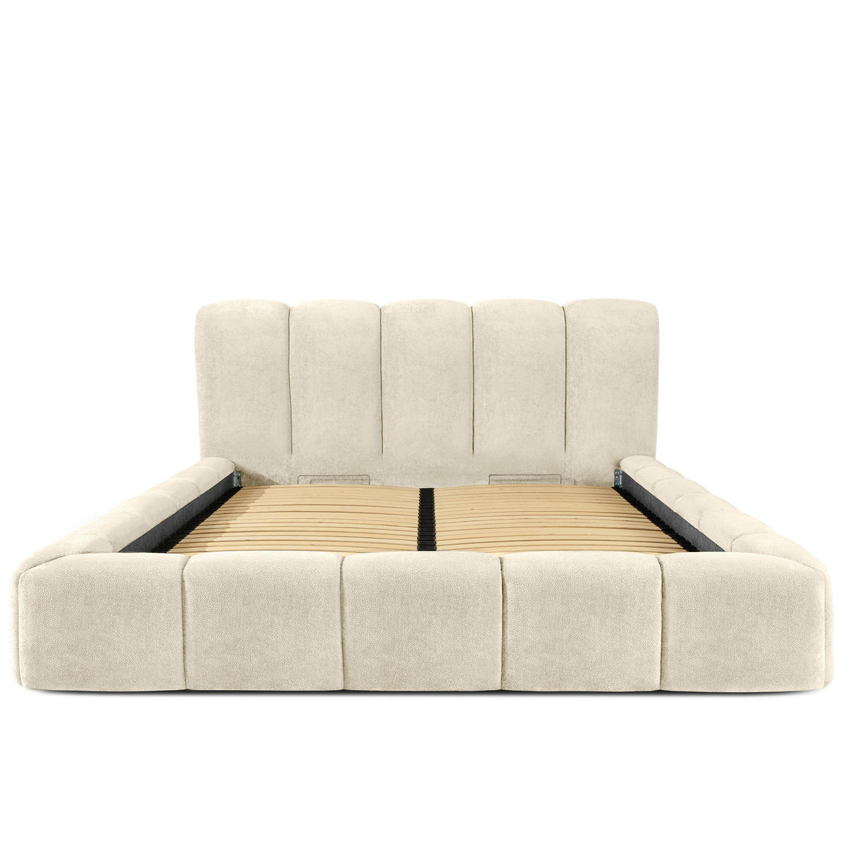 POLSTERBETT MERIDE Chenille, Ecru - Ecru/Schwarz, Holz/Textil (180/200cm) - KONSIMO®