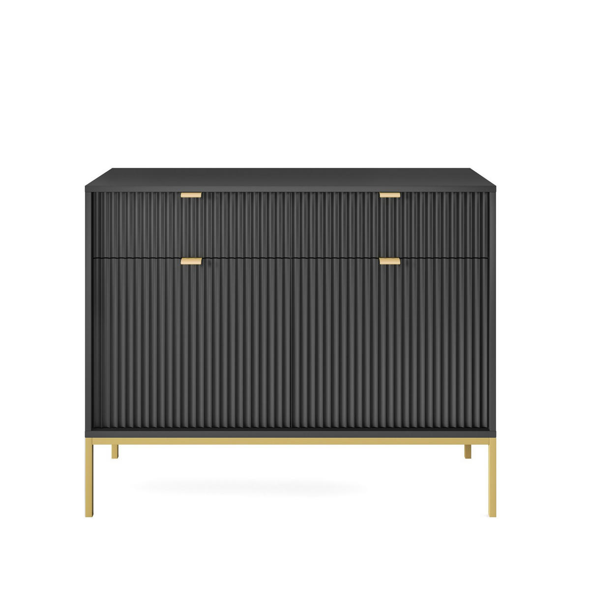 KOMMODE STELLARE 104/83/39 cm mit 2 Schubladen 2 Türen Schwarz - Goldfarben/Schwarz, Holzwerkstoff (104/83/39cm) - MASSENO