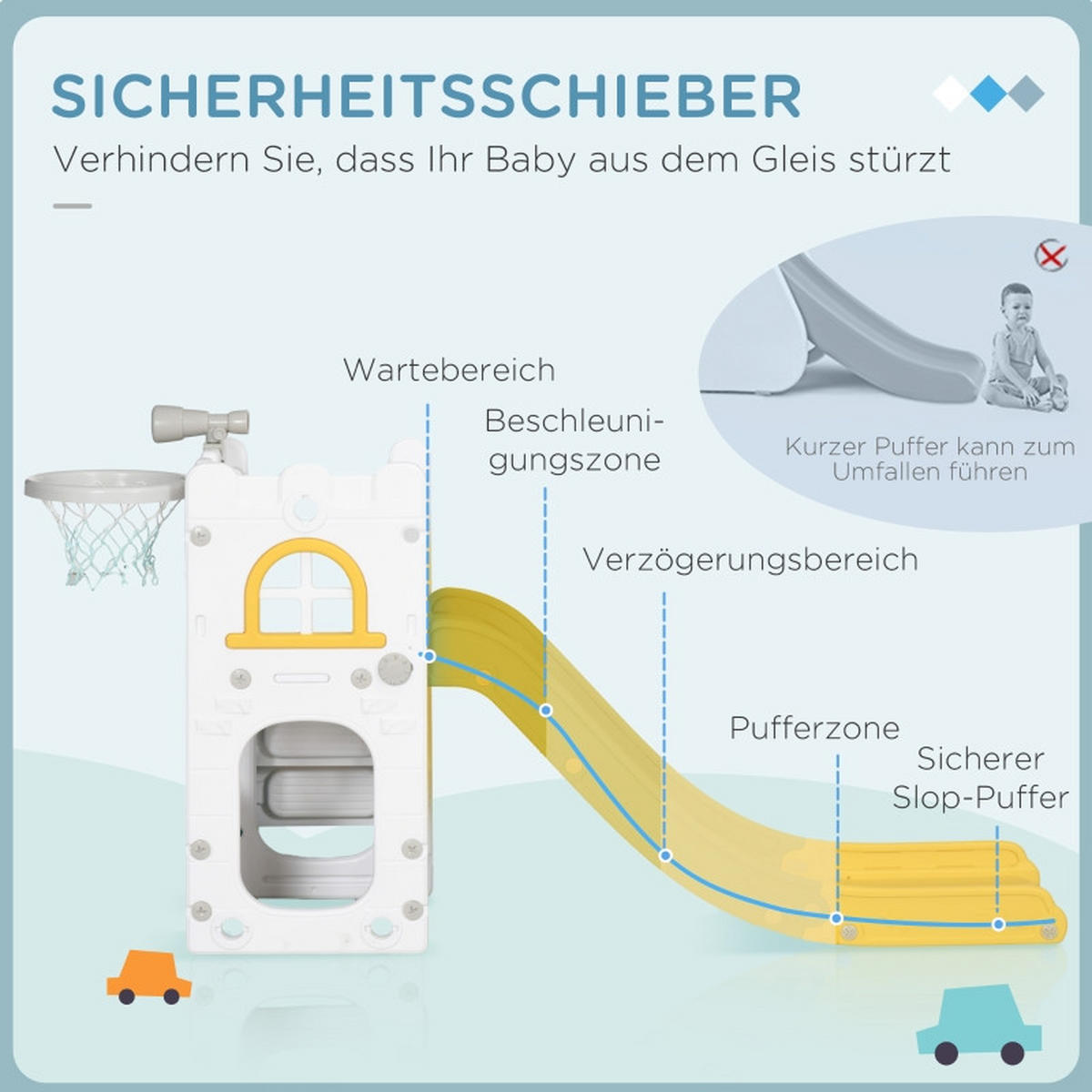 KINDERRUTSCHE 4-in-1 mit Klettergerüst und Basketballkorb Gelb 70 x 177 x 92 cm - Gelb, Kunststoff (177/92/70cm) - Korfee