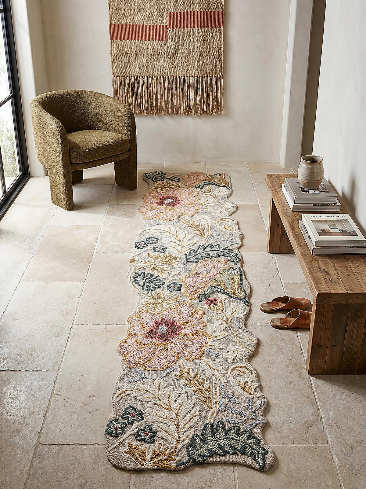 WOLLTEPPICH Shaped Botanisch Floral, Wohnzimmer Hellrosa Läufer 60x230 - Rosa, Textil (230/60cm) - KADIMA DESIGN