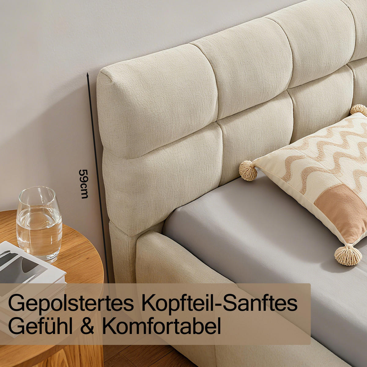 POLSTERBETT 160/200 cm mit quadratischer Steppung und stabilem Holz-Eisen-Rahmen, Beige - Beige, Kunststoff (160/200cm) - Redom