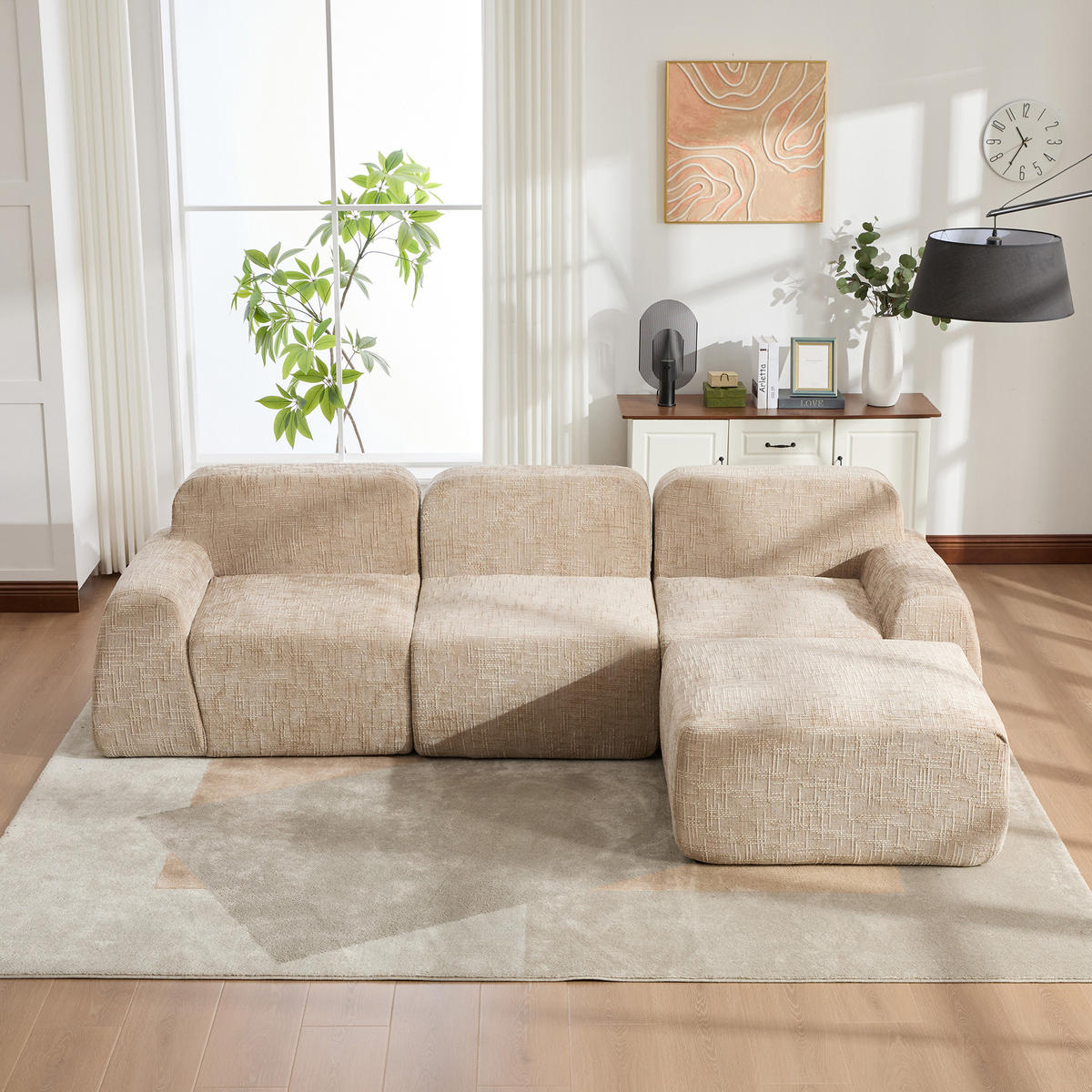 ECKSOFA Chenille Hellkhaki - Hellbraun, Textil (182.5/269.5cm) - WISHDOR