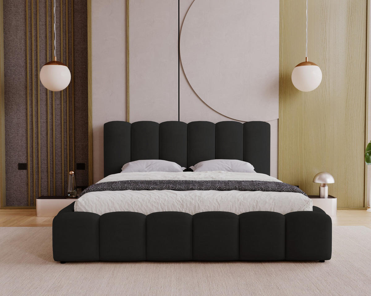 POLSTERBETT 140x200 cm Florent, Bettkasten, Samt, Schwarz - Schwarz, Holz/Textil (140/200cm) - Emporius