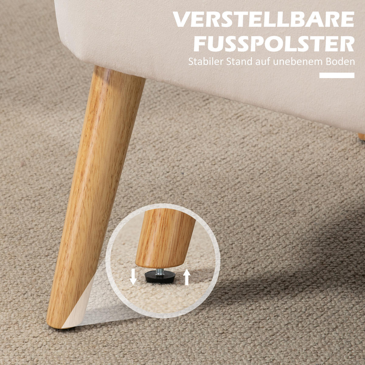 2-SITZER Sofa Zweisitzer, Loveseat mit Leinenoptik, Doppelsofa mit Holzbeine - Creme/Naturfarben, Holz/Textil (56.5/77/117cm) - HOMCOM