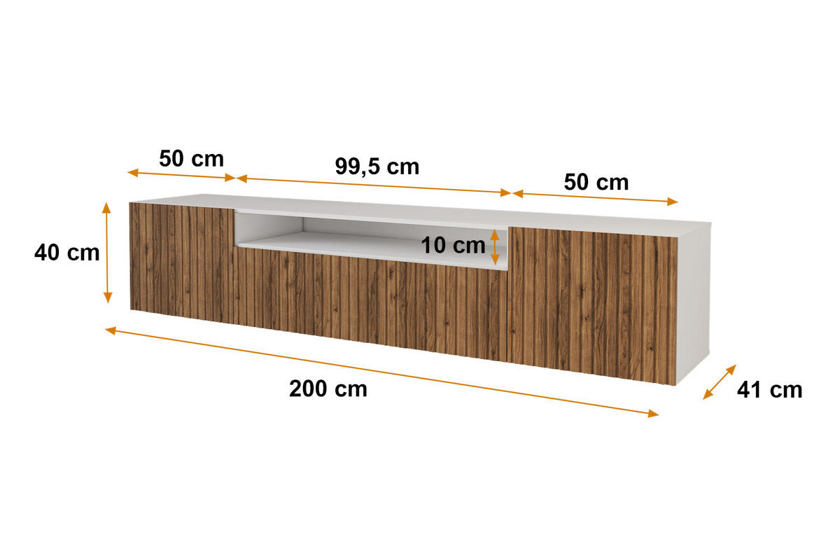 LOWBOARD KITO-W 200x40x41 cm - Weiß / Katania - Eiche Wotan/Weiß, Holzwerkstoff (200/40/41cm) - ALTDECOR