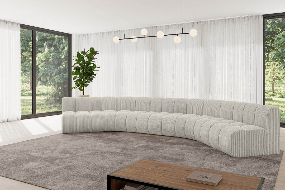 WOHNLANDSCHAFT modulares Sofa Montra-U1 - 490x174x70 cm Creme - Hellgrau/Creme, Holzwerkstoff/Textil (490/70/174cm) - ALTDECOR