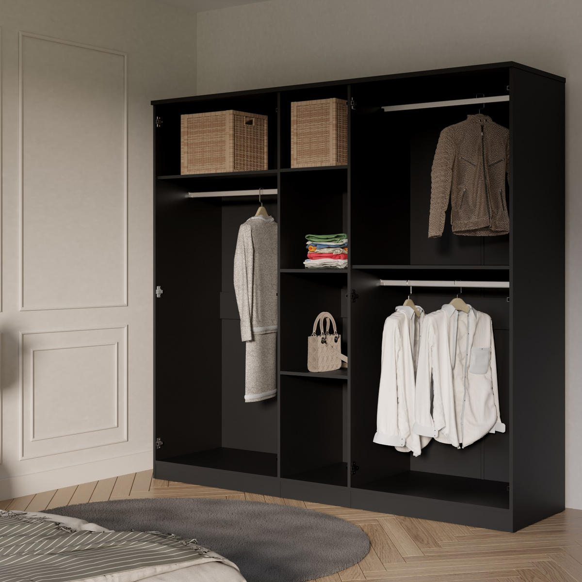 DREHTÜRENSCHRANK mit Spiegel Monza 5D 200 Schwarz - Schwarz/Grau, Holzwerkstoff/Metall (200/200/60cm) - mzm24