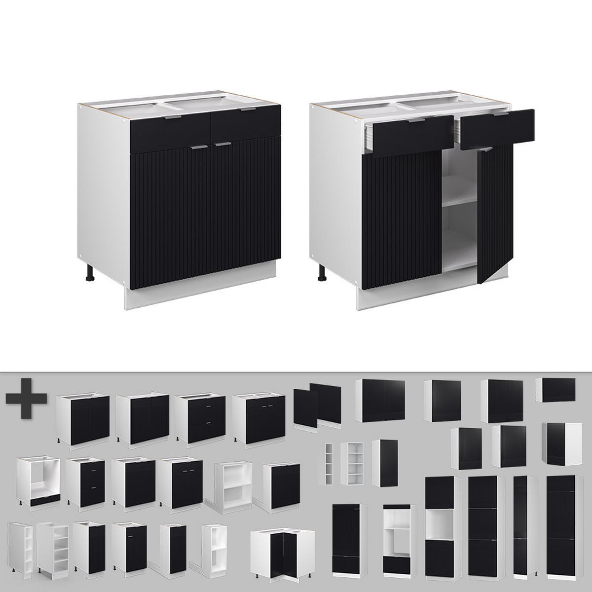 KÜCHENUNTERSCHRANK Fame-Line, Schwarz gestreift, 80 cm, AP Anthrazit - Schwarz/Weiß, Holzwerkstoff (80/82/60cm) - Vicco