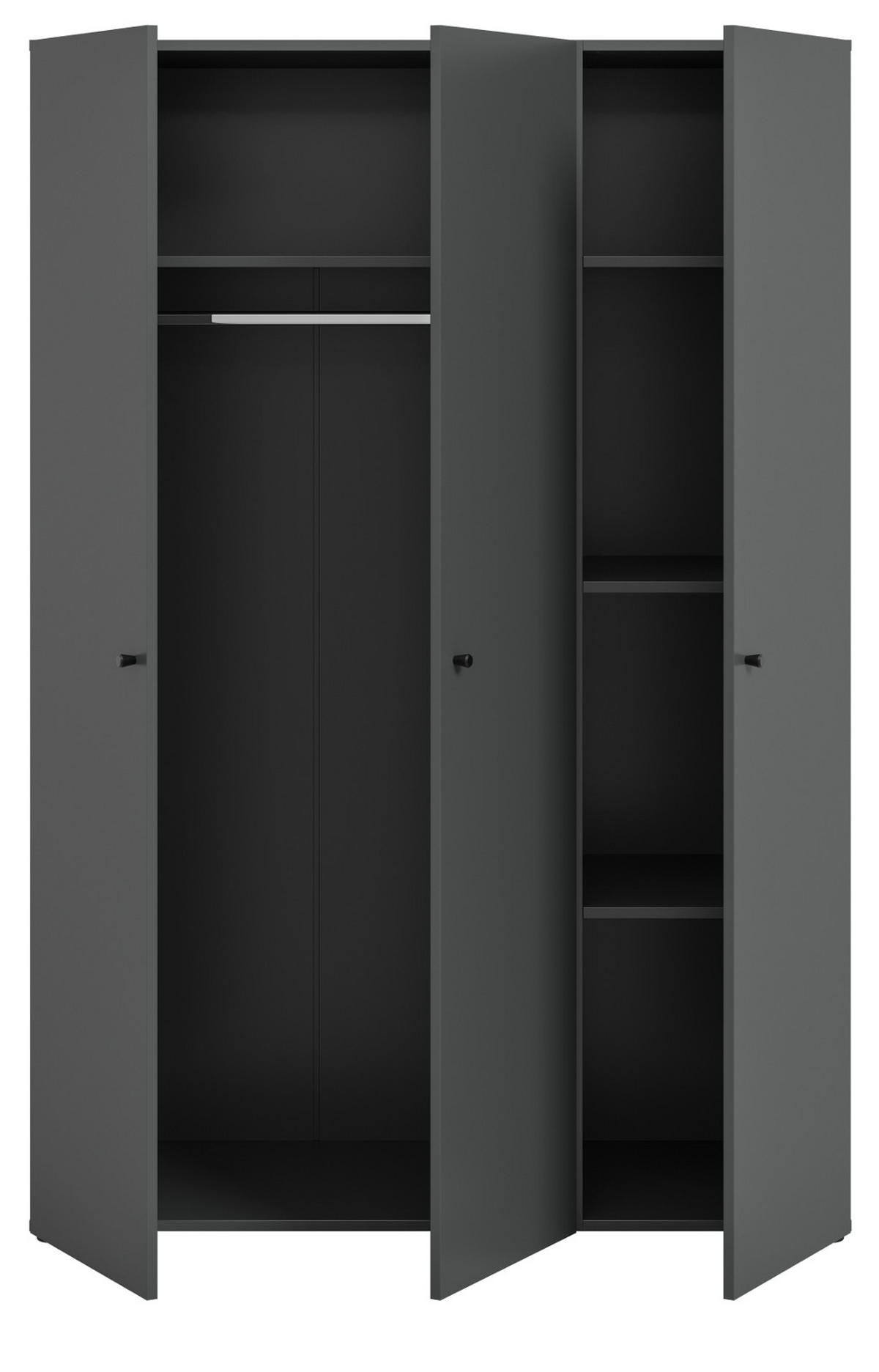 KLEIDERSCHRANK grau 3-türig 120 cm, Drehtürenschrank mit Kleiderstange - Schwarz/Grau, Holzwerkstoff/Kunststoff (120/176/51cm) - Inn.Furn