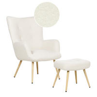 SESSEL Bouclé cremeweiß mit Hocker Vejle - Hellbraun/Weiß, Textil (67/95/52cm) - Beliani