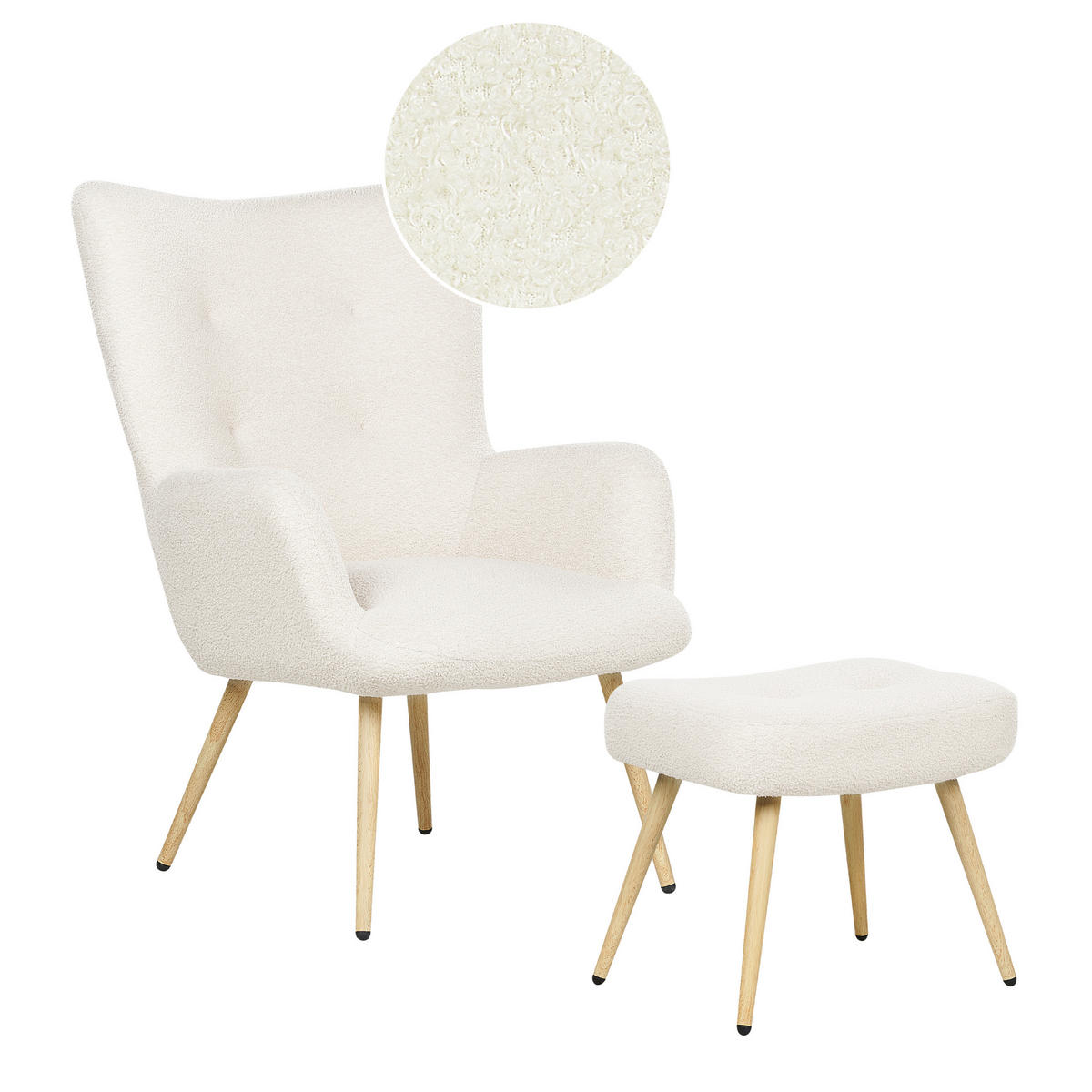 SESSEL Bouclé cremeweiß mit Hocker Vejle - Hellbraun/Weiß, Textil (67/95/52cm) - Beliani