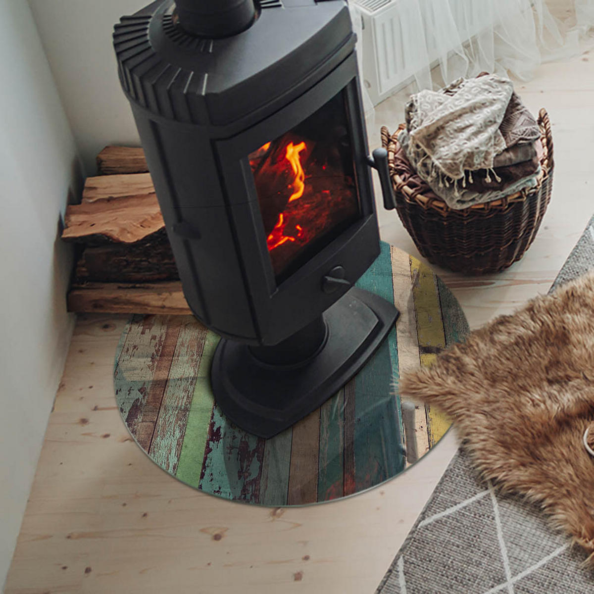 GLASPLATTE für Kamin Ø 60 cm - Türkis, Glas (60/60/0.4cm) - TULUP