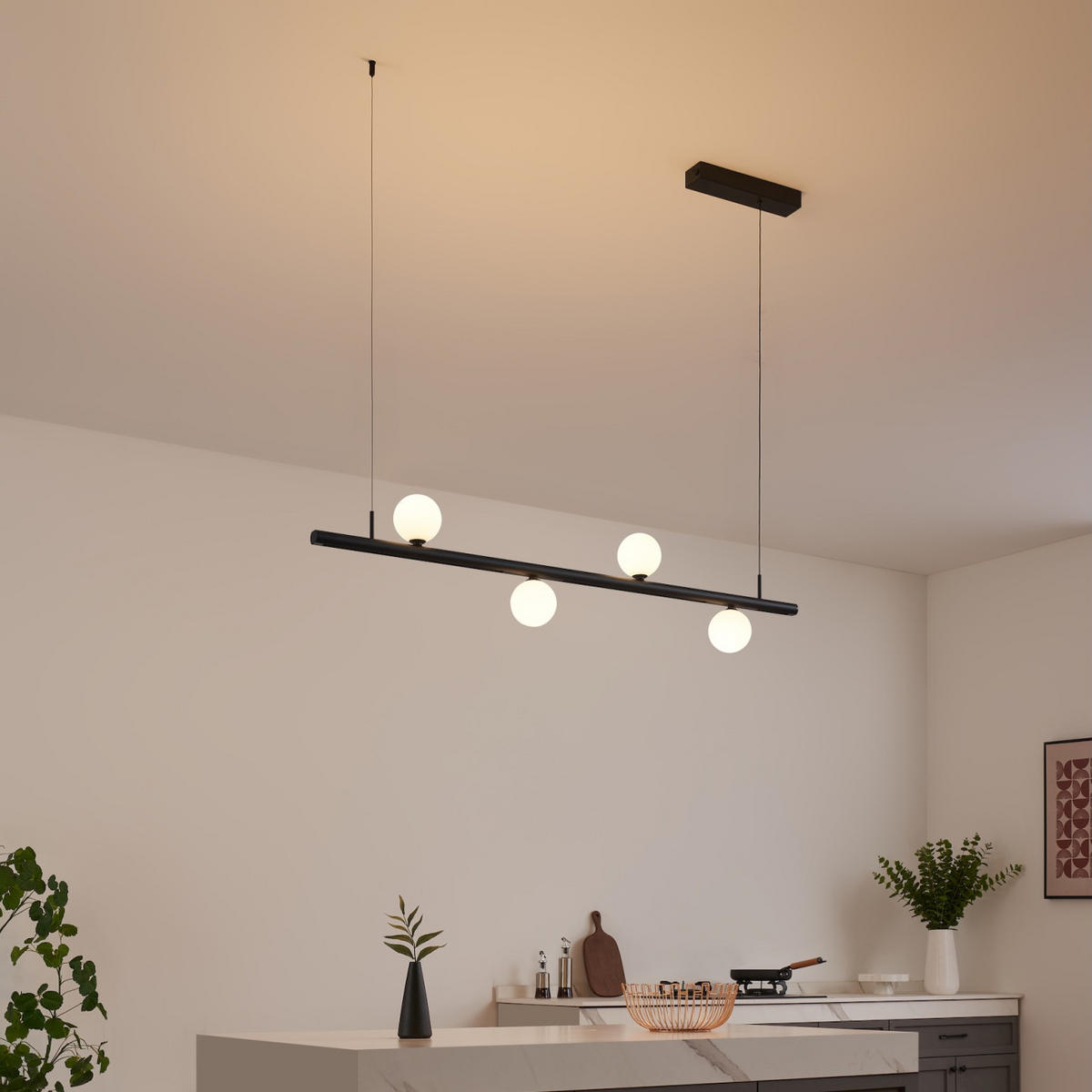 PENDELLEUCHTE MIT SPOTSTRAHLERN Lyne, Schwarz und weiß, 125cm - Weiß, Glas (125/125/8.5cm) - KOSILUM