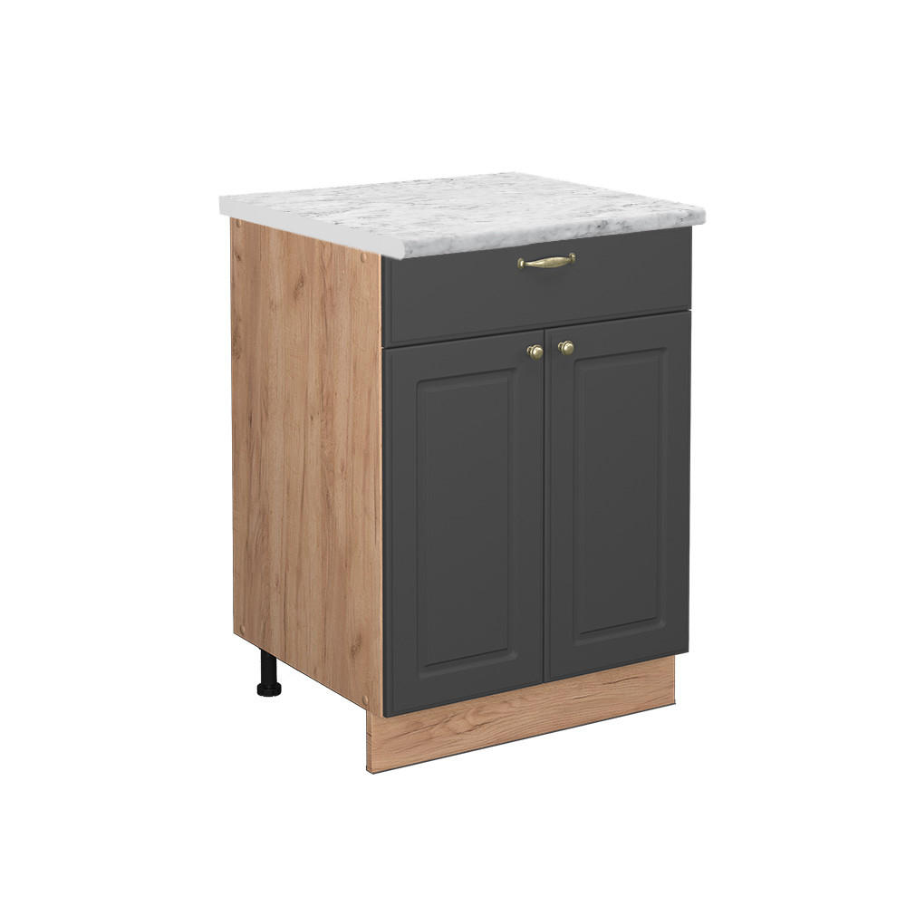 KÜCHENUNTERSCHRANK Fame-Line Anthrazit-Gold 60 cm mit Schublade AP Marmor - Honigeiche/Anthrazit, Holzwerkstoff (60/82/60cm) - Vicco