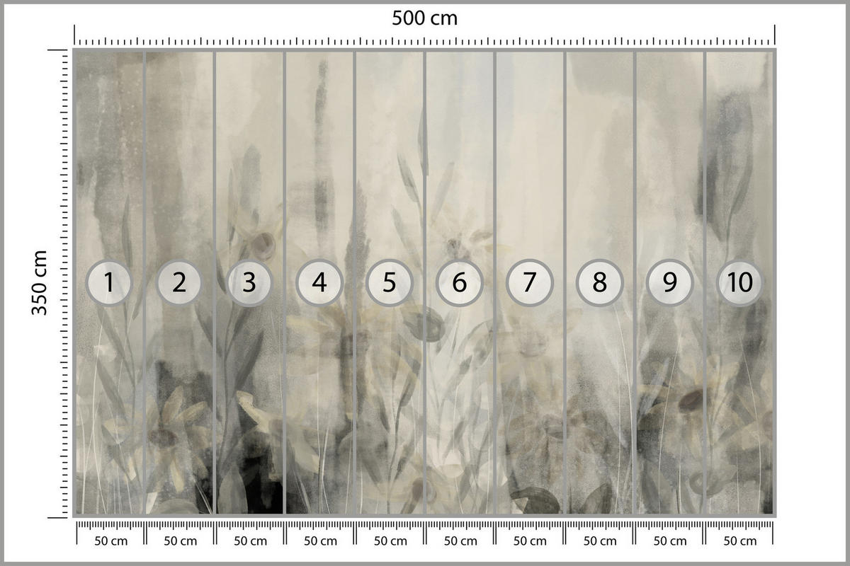 FOTOTAPETE Aquarell Blumen Blätter Abstraktion Vintage 500x350 - Beige/Grau, Papier (500/350cm) - Muralo