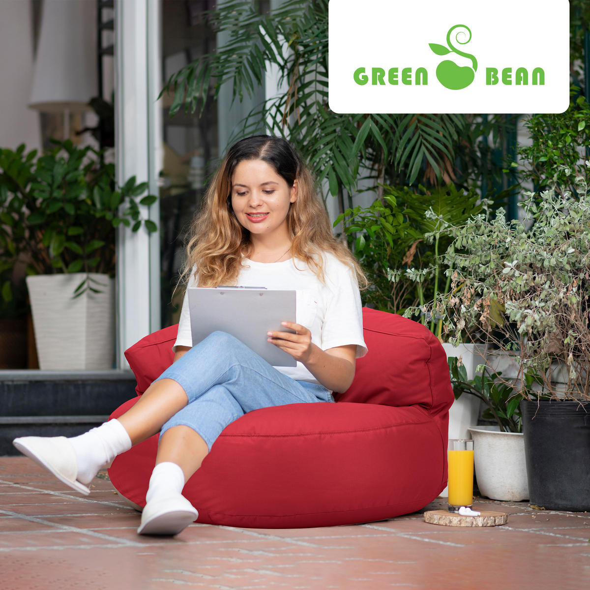 INDOOR OUTDOOR SITZSACK Lounge Sofa - Rot, Textil (90/50/50cm) - Green Bean