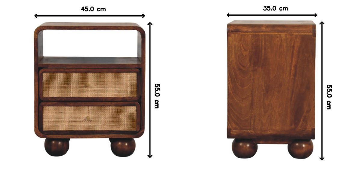 NACHTTISCH mit Kastanien-Finish, 2 Schubladen, 1 offene Ablage, dunkelbraun - Dunkelbraun, Holz (45/55/35cm) - Artisan Furniture