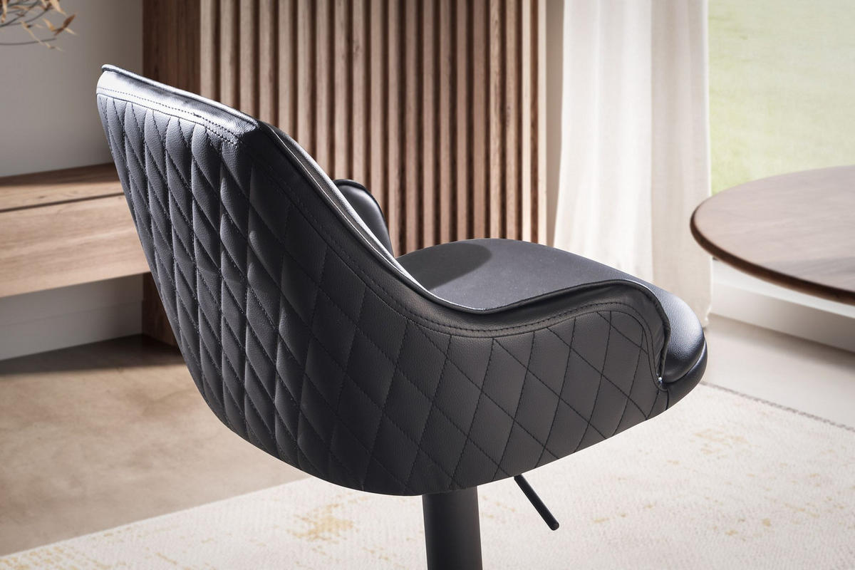 BARHOCKER – Kunstleder Schwarz, Armlehnen, Rückenlehne, höhenverstellbar 86–106 cm, Trompetenfuß, 100 kg - Schwarz, Kunststoff/Textil (45/106/45cm) - KADIMA DESIGN