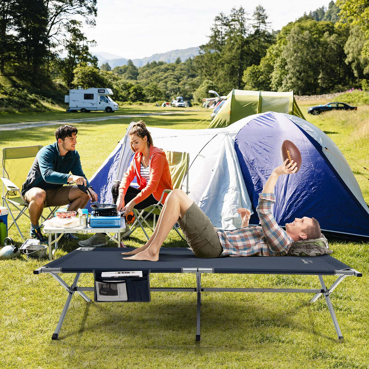 CAMPINGLIEGE Klappbar Blau - Blau, Metall - COSTWAY