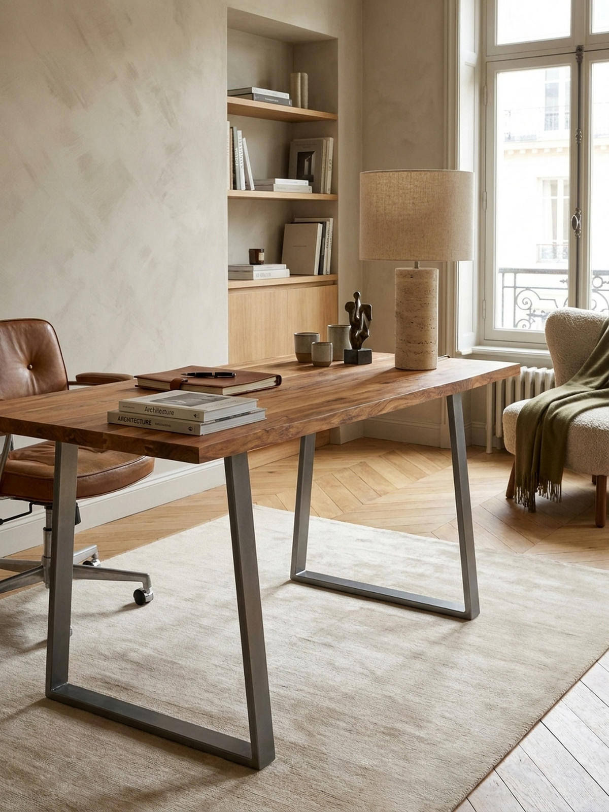 SCHREIBTISCH Massivholz Baumkante Chromgestell Handarbeit TARN, Goldbraun-Chrom 140x80x76 cm - Chromfarben/Braun, Holz/Metall (80/140/76cm) - KADIMA DESIGN