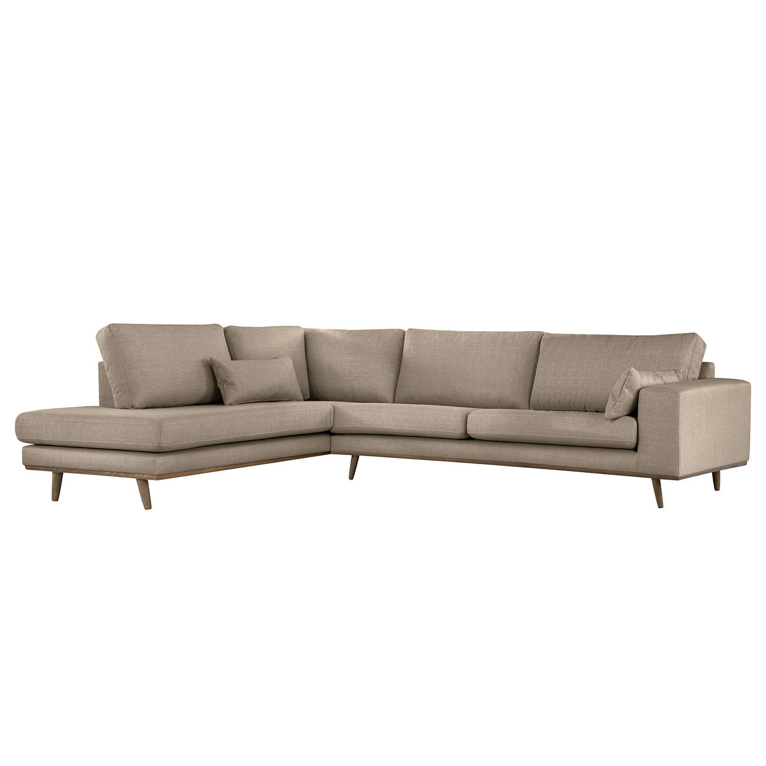 ECKSOFA mit Ottomane - Taupe/Eichefarben, Eichenholz/Textil (287/219cm) - home24