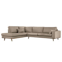 ECKSOFA mit Ottomane - Taupe/Eichefarben, Eichenholz/Textil (287/219cm) - home24