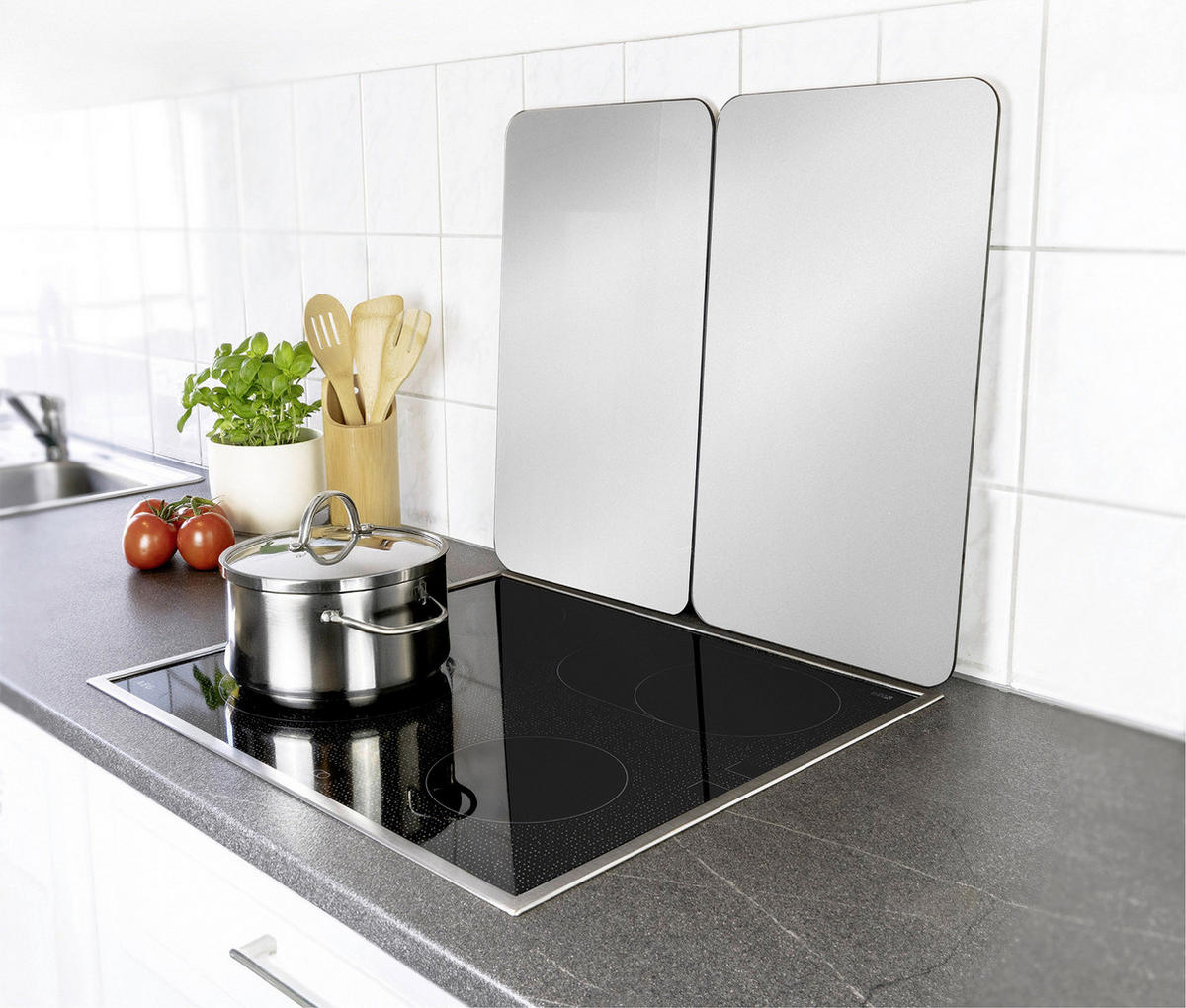 HERDABDECKPLATTEN aus Glas Silver 52/30 cm - Silberfarben, Glas (30/52cm) - Wenko