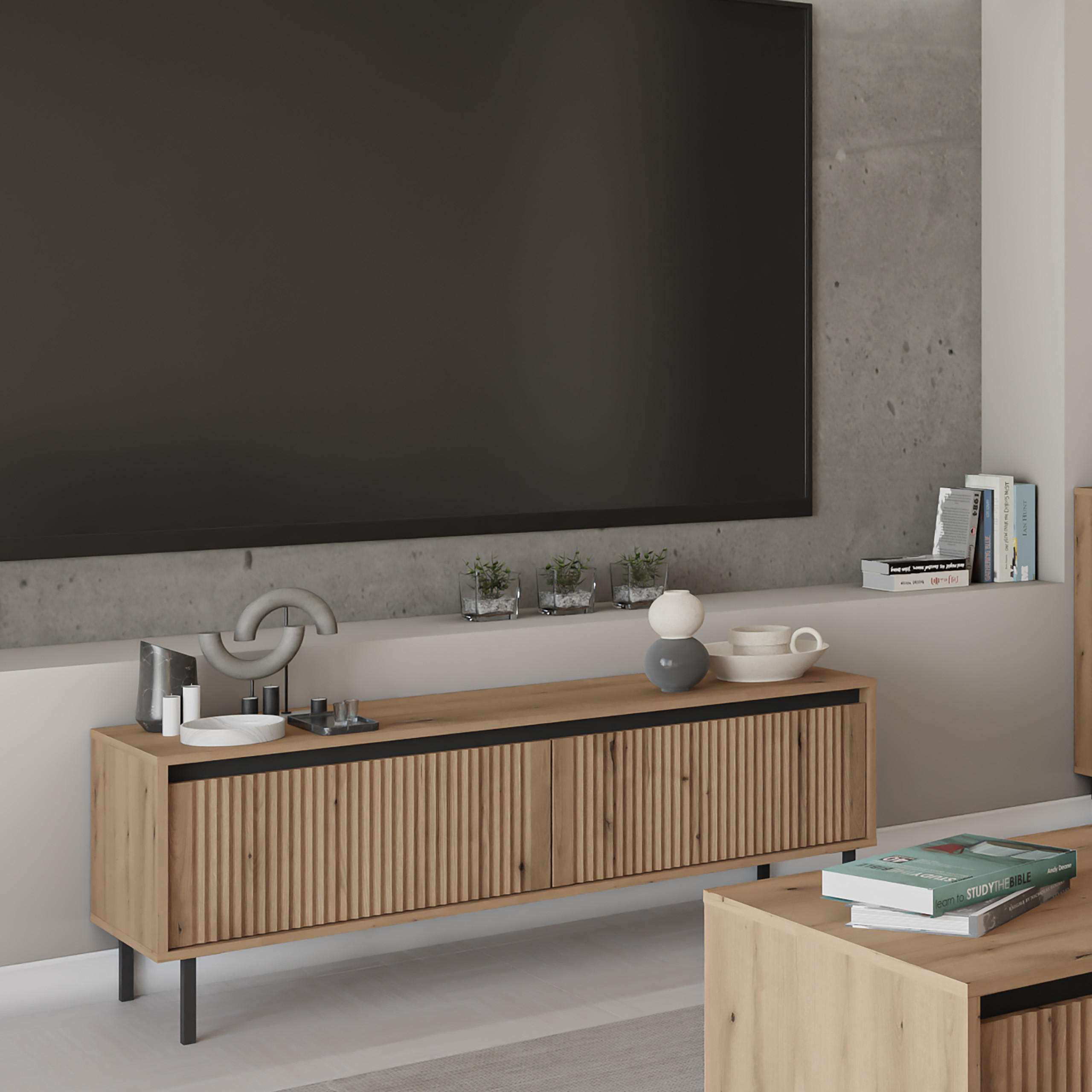 LOWBOARD OSTIA 140,2x40x50 cm mit 2 Schubladen für Wohnzimmer Modern Goldfarben - Goldfarben, Holzwerkstoff (140.2/50/40cm) - MASSENO