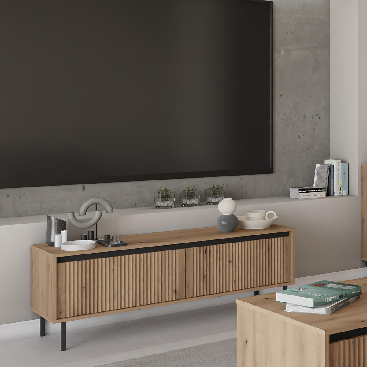 LOWBOARD OSTIA 140,2x40x50 cm mit 2 Schubladen für Wohnzimmer Modern Goldfarben - Goldfarben, Holzwerkstoff (140.2/50/40cm) - MASSENO