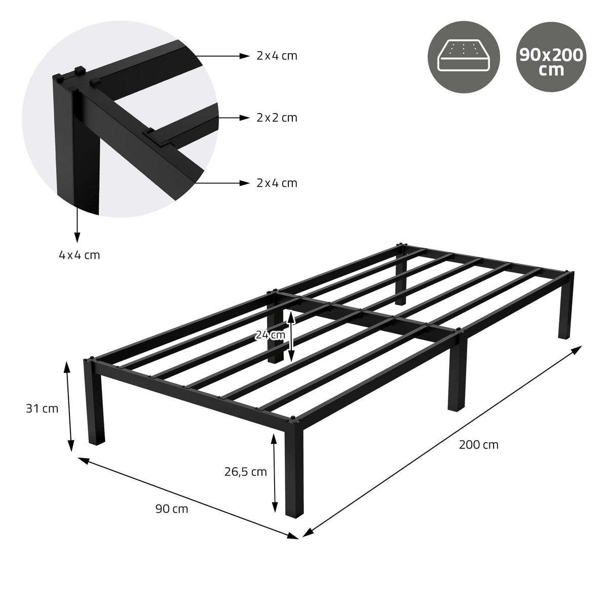 METALLBETT 200/90 cm - Schwarz, Metall (90/200cm) - ML-DESIGN