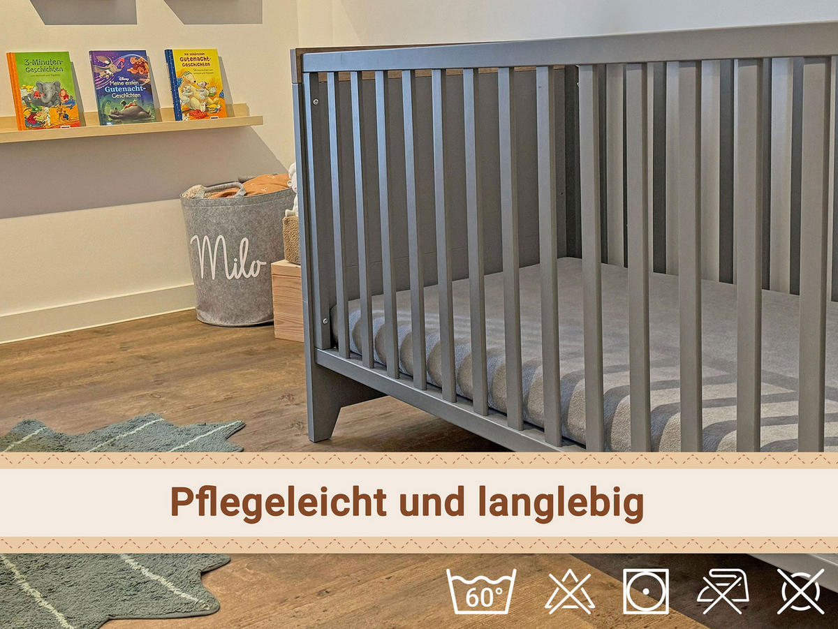 SPANNBETTLAKEN KIND, 80% Baumwolle, 20% Polyester, Grau - Hellgrau, Naturmaterialien (70/140cm) - Zollner