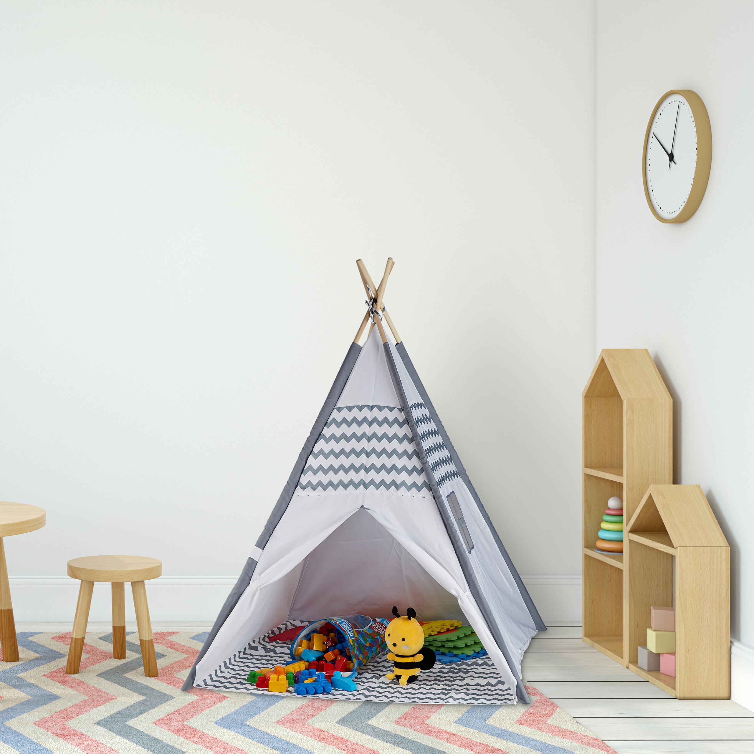 TIPIZELT - Grau, Holz/Textil (120/120cm) - Relaxdays