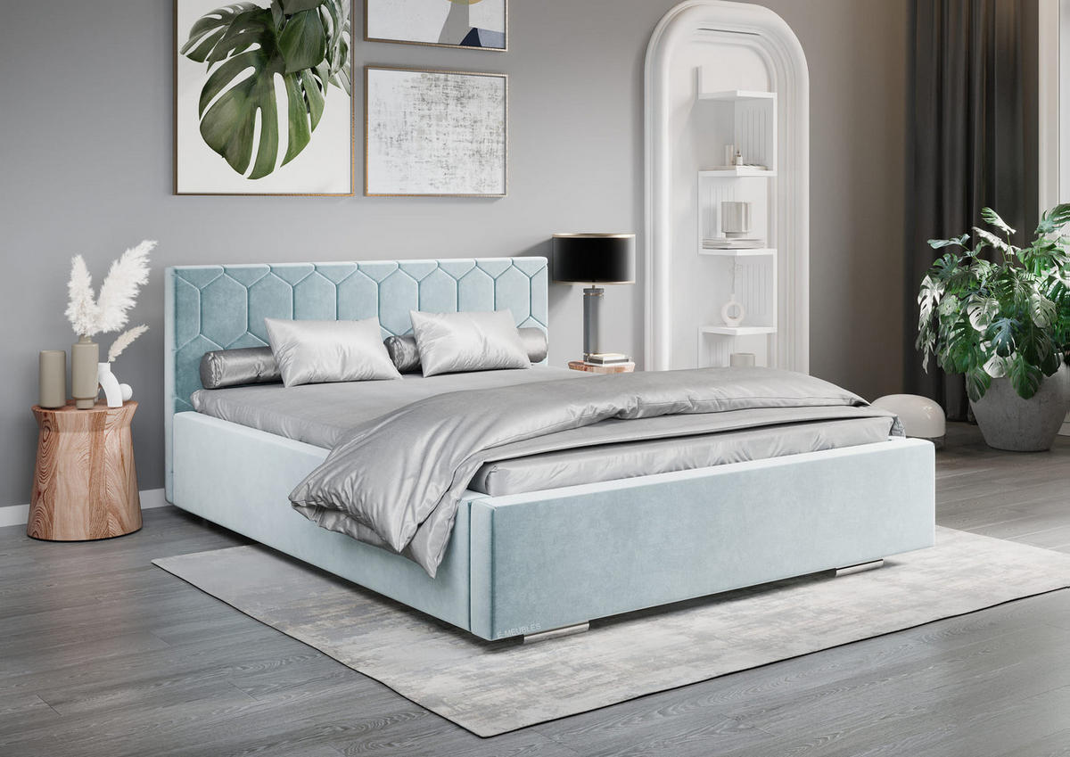 POLSTERBETT Bett 02 - 180x200 - Aqua - Hellblau, Holz/Textil (180/200cm) - Möblo
