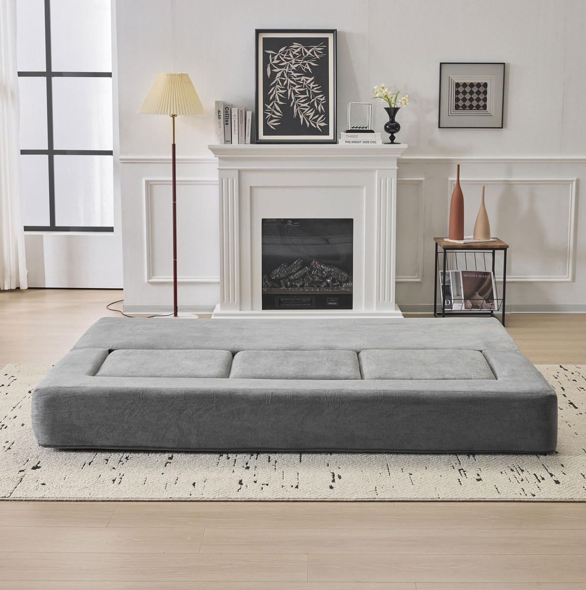 BODENSOFA aus Schaumstoff mit Schlaffunktion Dunkelgrau - Grau, Kunststoff (75.5/50/201cm) - Modenvie