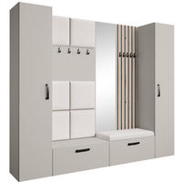 GARDEROBE Margaret XL 242/203/43 mit gepolsterten Paneelen/Lamellen/Spiegel - Kaschmir/Beige, Holzwerkstoff/Kunststoff (242/203/43cm) - Beautysofa