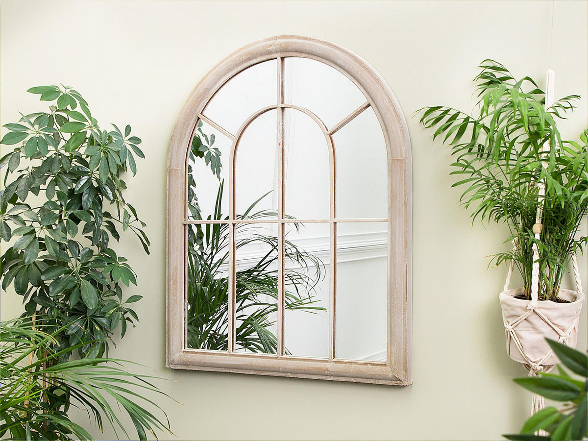 WANDSPIEGEL beige Fensteroptik 69/89 cm Embry - Beige, Metall (69/89/5cm) - Beliani