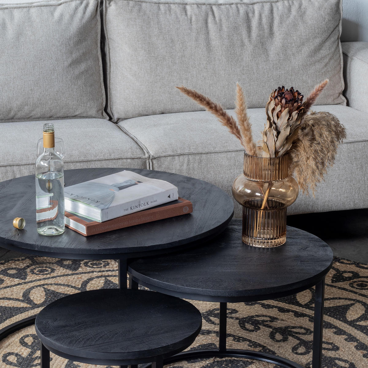 COUCHTISCH 3er-Set aus Mangoholz, schwarz - Schwarz, Metall (75/75/48cm) - Giga Meubel