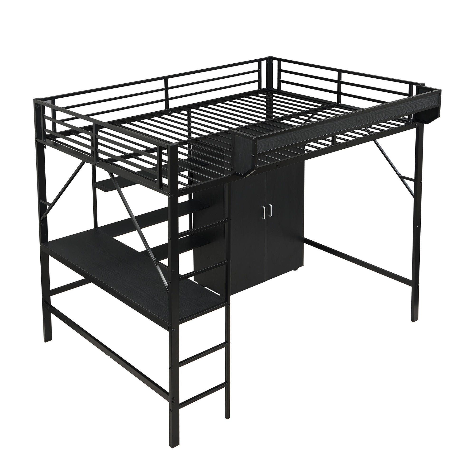 HOCHBETT 140/200 cm DE-02260, in Schwarz, mit Stauraum und Kleiderschrank - Schwarz, Holzwerkstoff/Metall (140/200cm) - ComfortXL