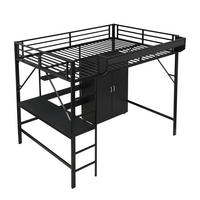 HOCHBETT 140/200 cm DE-02260, in Schwarz, mit Stauraum und Kleiderschrank - Schwarz, Holzwerkstoff/Metall (140/200cm) - ComfortXL