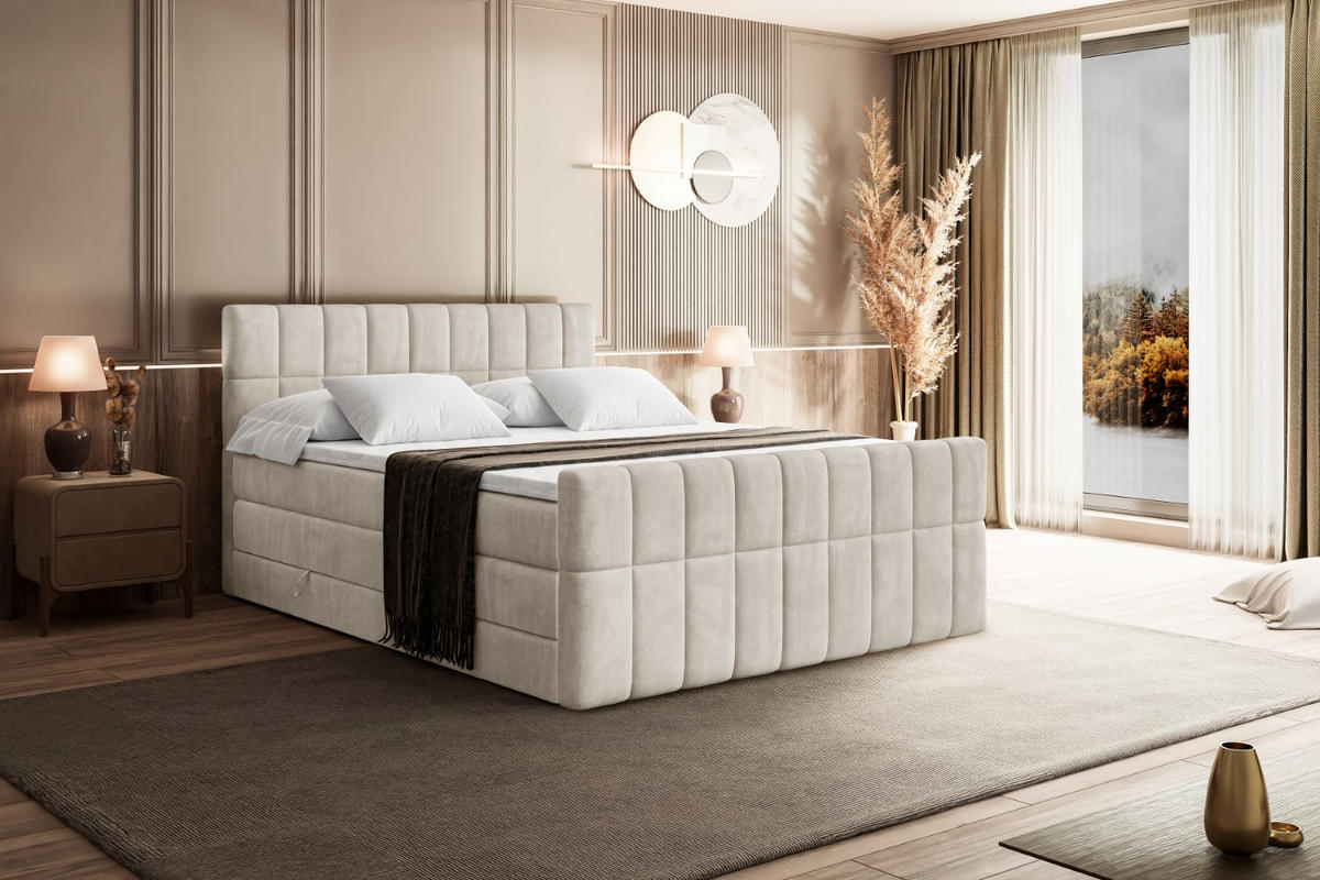 BOXSPRINGBETT MIAMI-Z KING - 120x200 - H3/H4 - Creme - Creme, Holzwerkstoff (120/200cm) - ALTDECOR