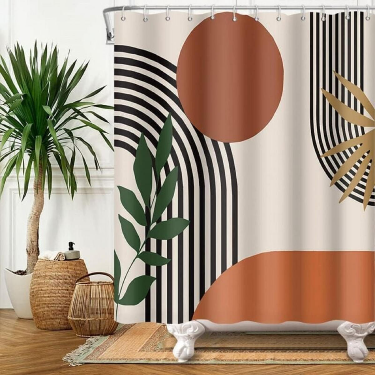 DUSCHVORHANG Terrakotta geometrisch Polyester modern schlicht schimmelresistent wasserdicht waschbar - Orange, Textil (180/120cm) - MCBOSON