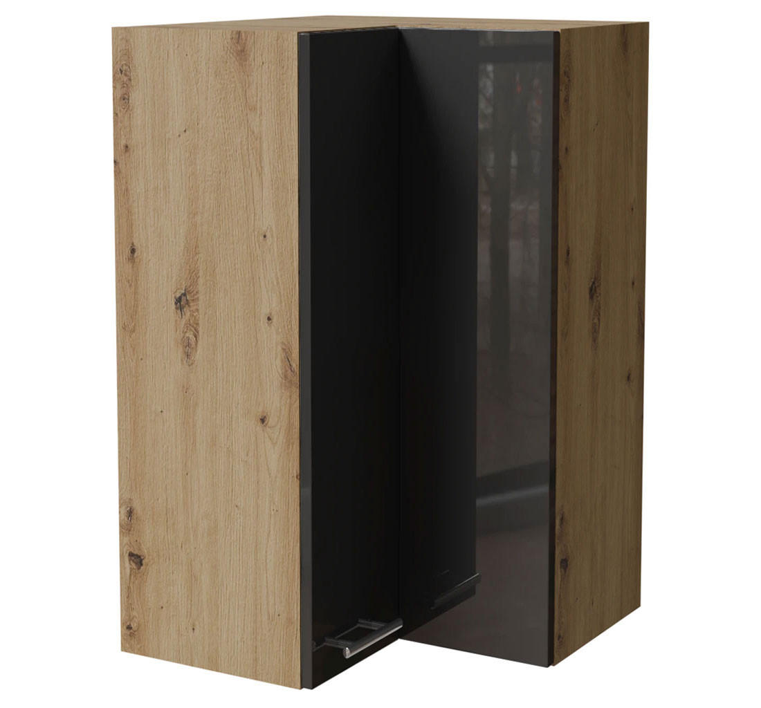 ECKHÄNGESCHRANK Essen W14/60 Graphit Hochglanz / Eiche Artisan Matt 60 / 60 / 96cm - Graphitfarben/Eiche Artisan, Holz/Holzwerkstoff (60/96/60cm) - Feldmann-Wohnen