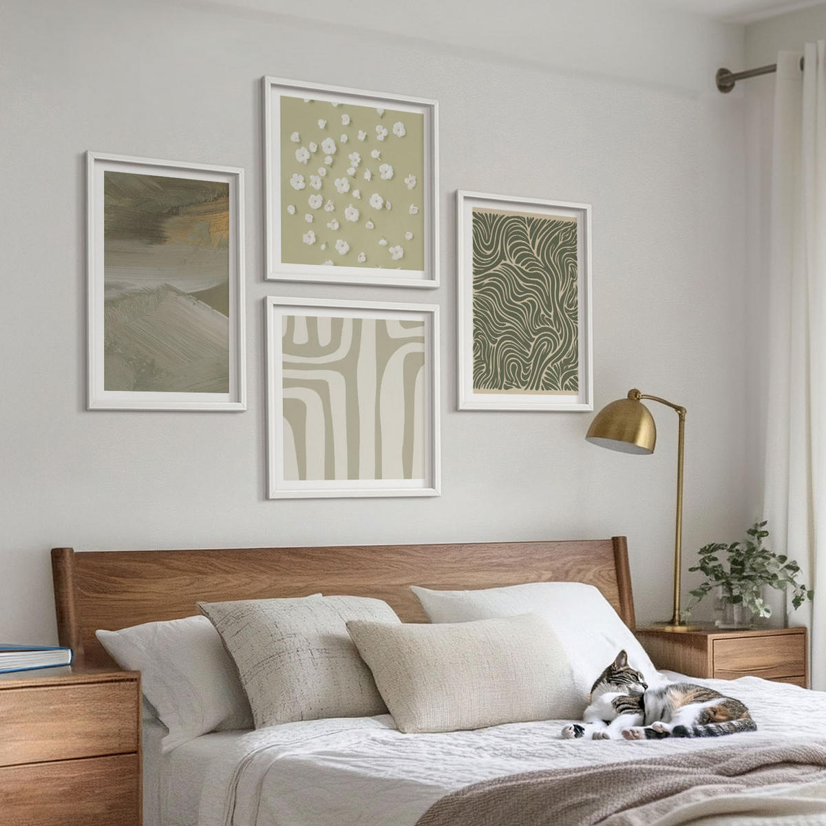 WANDBILDER 4er-Set - 50x50 cm & 40x60 cm Weißer Rahmen - Abstrakte Boho-Muster - Weiß, Kunststoff (50/50cm) - ArtPrintCave