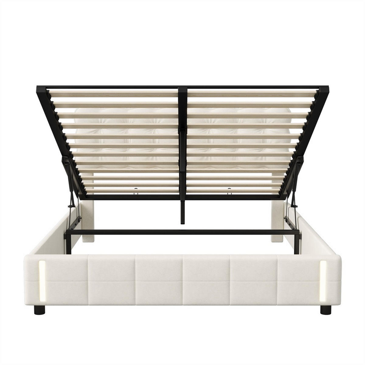 POLSTERBETT 140x200 cm - Doppelbett mit Stauraumfunktion und Bewegungsmelder-Bettendenleuchte - ohne Matratze - Beige - Beige, Textil (140/200cm) - DELFA