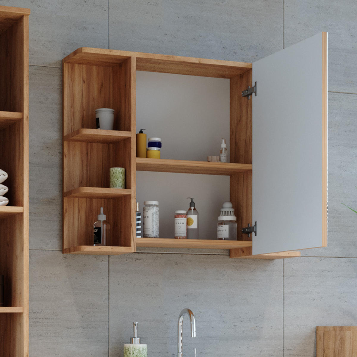 BADSPIEGELSCHRANK Fynn Eiche 79.6 x 64 cm - Eichefarben, Holzwerkstoff (79.6/64/21.2cm) - Vicco