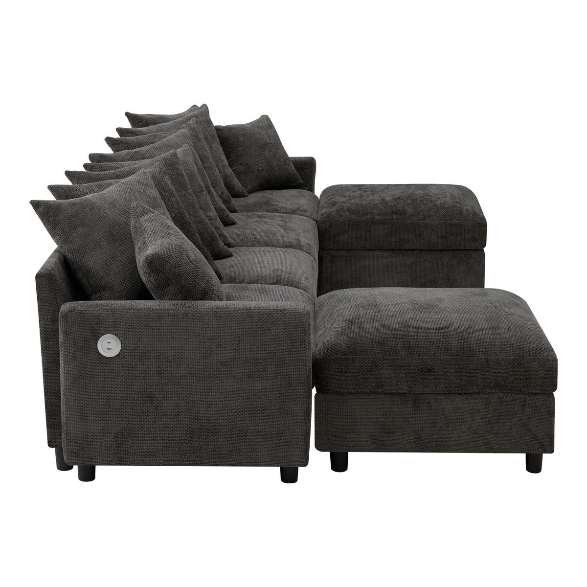 ECKSOFA Modular, Grau, Waffel-Chenille, 6-Sitzer, 2 Hocker - Grau, Textil (153.5/283cm)